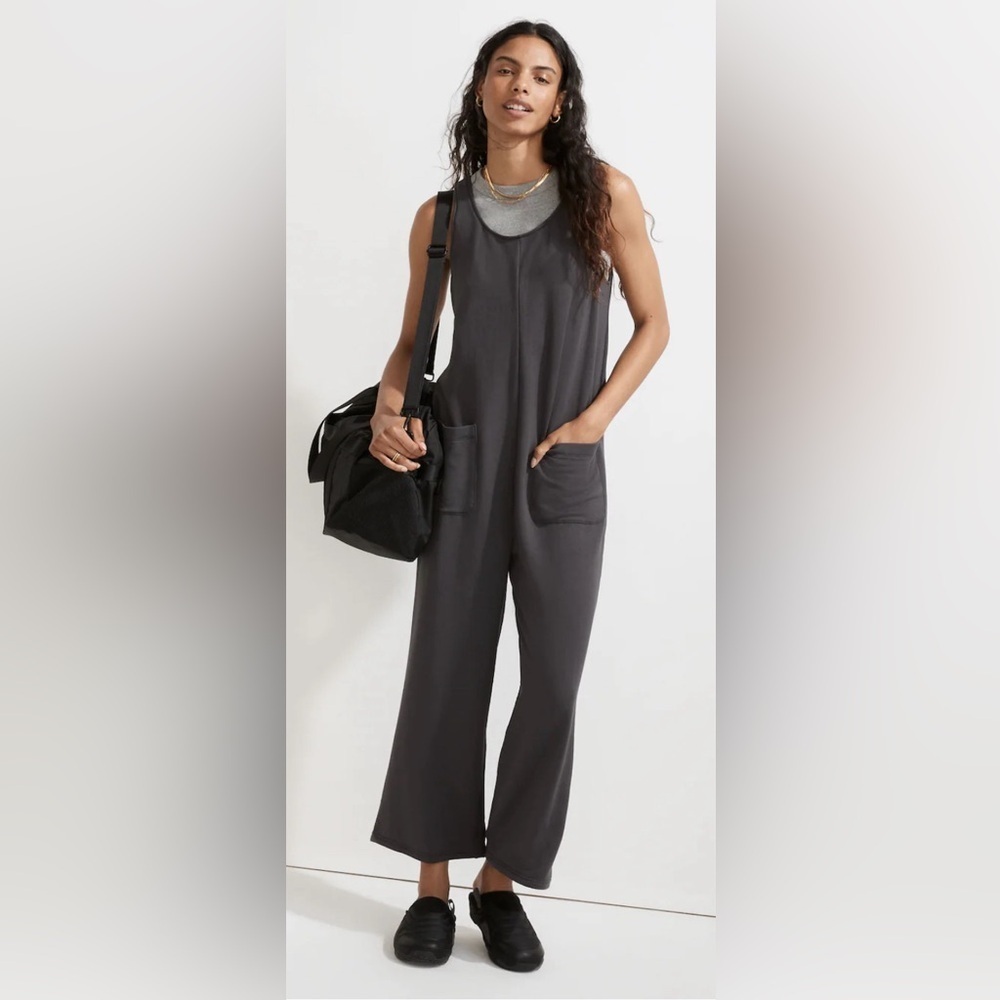 Madewell Superbrushed Pull-On Super Soft Casual Jumpsuit In Black Coal Size XS